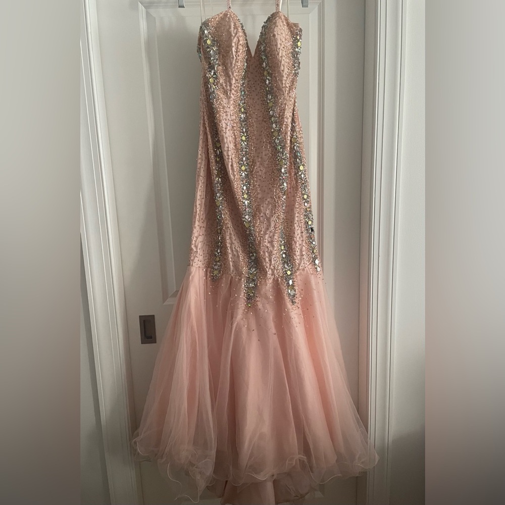 Elegant Pink Sequin and Rhinestone Gown